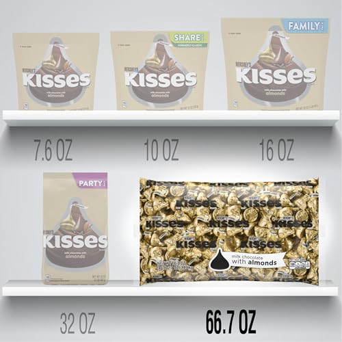 Hershey'S Kisses Milk Chocolate With Almonds Candy Bulk Bag, 66.7 Oz