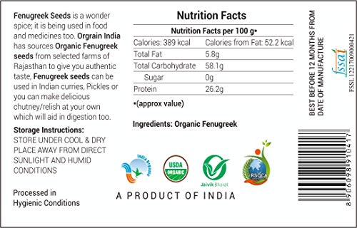 Orgrain India Certified Organic Fenugreek Seeds 200G | Methi Dana | Company-Owned Farmlands | Regulates Blood Sugar Level