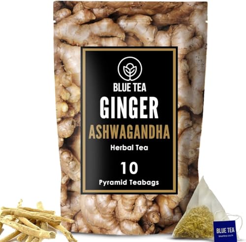Blue Tea - Flavor Blendger Ashwagandha Tea Bags- 10 Pyramid Tea Bags || Healthy Superfood || Energy Blend Free Herbal Tea - Flavor Blendger Tea | Vegan - Non Gmo - Eco Conscious Zipper Pack