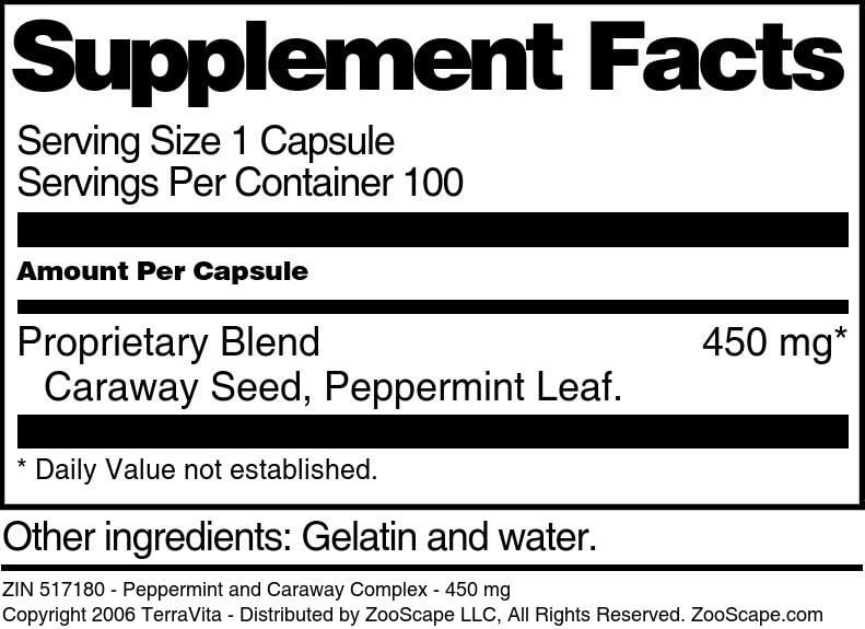 Terravita Peppermint and Caraway Complex compact pieces - 450 mg - 100 Count (Pack of 3)
