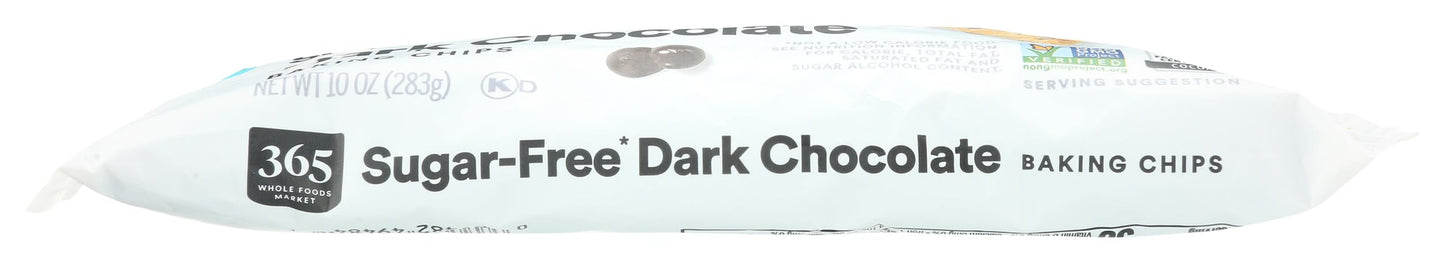 365 by Whole Foods Market Sugar-Free Dark Chocolate Baking Chips, 10 Ounce, Ideal for Baking and Snacking, Gluten-Free