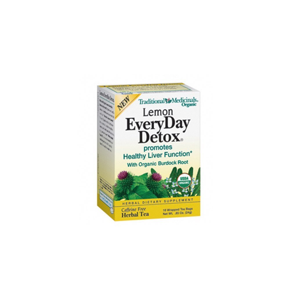 Traditional Medicinals Organic EveryDay Detox Lemon Herbal Tea, 32 Tea Bags, Supports Healthy Skin & Liver Function, Pack of 2