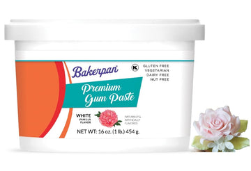 Bakerpan White Gum Paste For Cake Decorating, Create Flowers, Leaves, Elegant Ruffles - 1 Pound, Vanilla Flavor (Made In Usa)