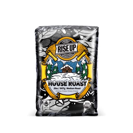 RISE UP COFFEE ROASTERS Organic House Roast Whole Bean Coffee, 2 Pound, Certified Fair Trade