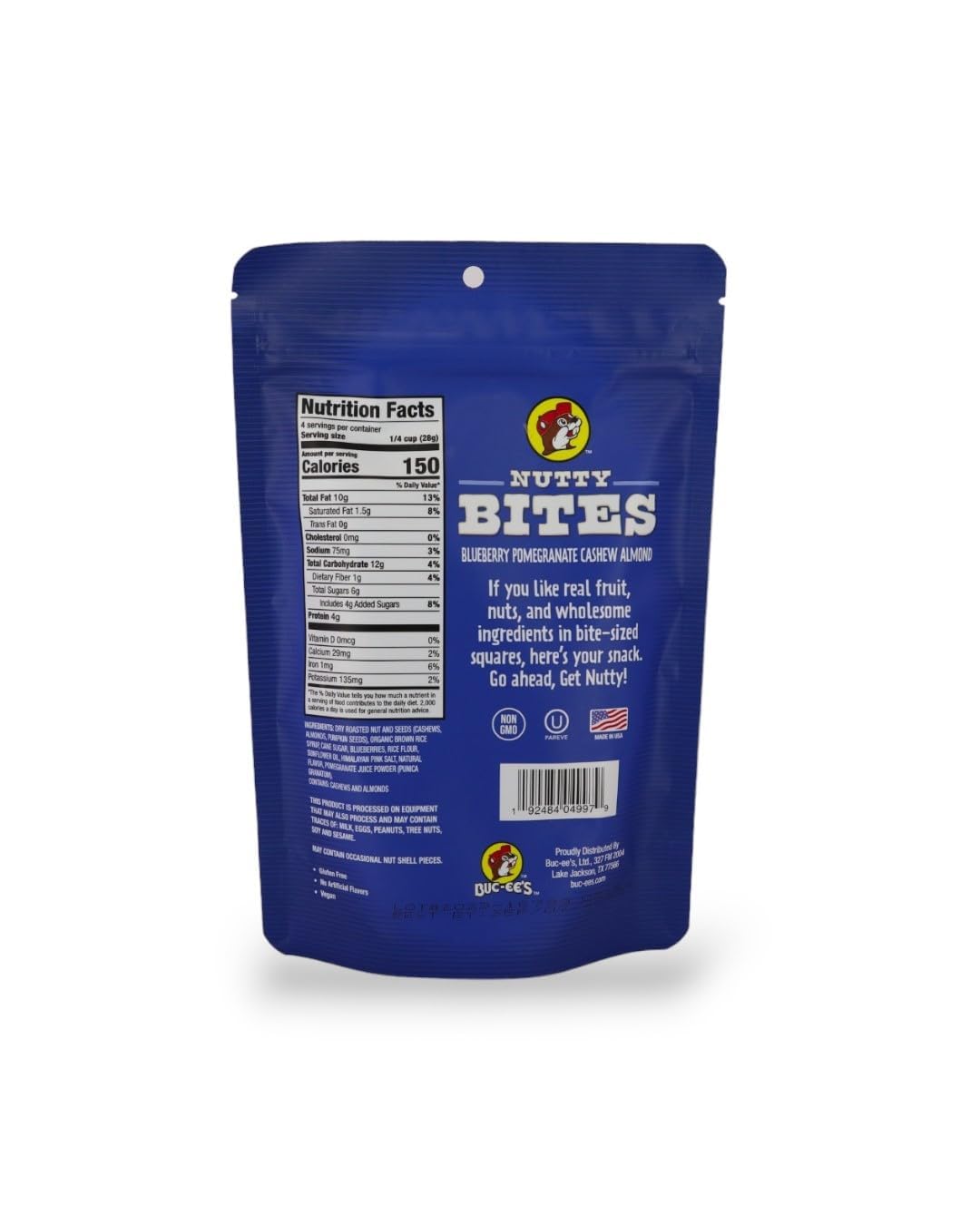 Buc-ee’s Nutty Bites - Sweet & Crunchy Nut Clusters, Gluten-Free Snack, Blueberry Pomegranate Cashew Almond, 4 Ounce