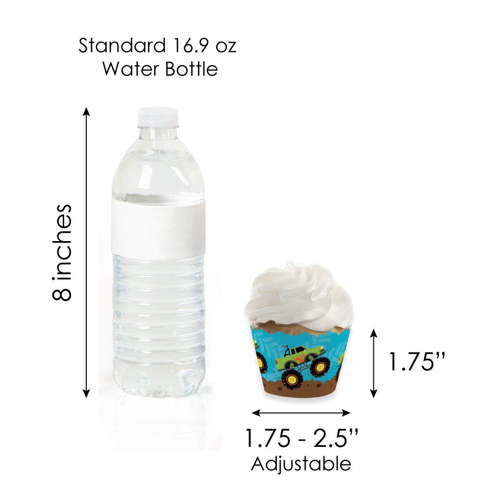 Big Dot of Happiness Monster Truck Cupcake Decoration Kit, Set of 24, Blue, Green, Orange, White, Model BT8111tpk