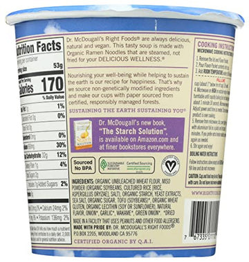 Dr. McDougall's Miso Big Soup Cup, 1.9 Oz (Pack of 6) - Healthy, Vegan Instant Soup, Perfect for Quick Meals