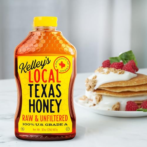 Kelleys Local Texas Raw & Unfiltered Raw Honey, Pure Honey, (32 Ounce)