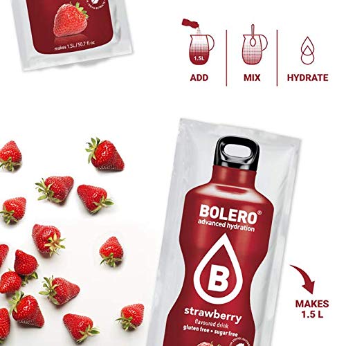 Bolero- Sugar Free Drink Mix Packets Strawberry Fruit Flavors | Powdered Flavored Water Packets | 12 Large Sachet On The Go Packets