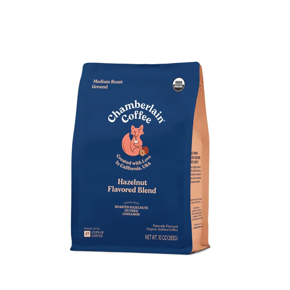 Chamberlain Coffee Witty Fox Hazelnut Blend - Medium Roast Ground Coffee Rich With Roasted Hazelnut Nutmeg And Cinnamon Finish Freshly Roasted In California - 10 Oz