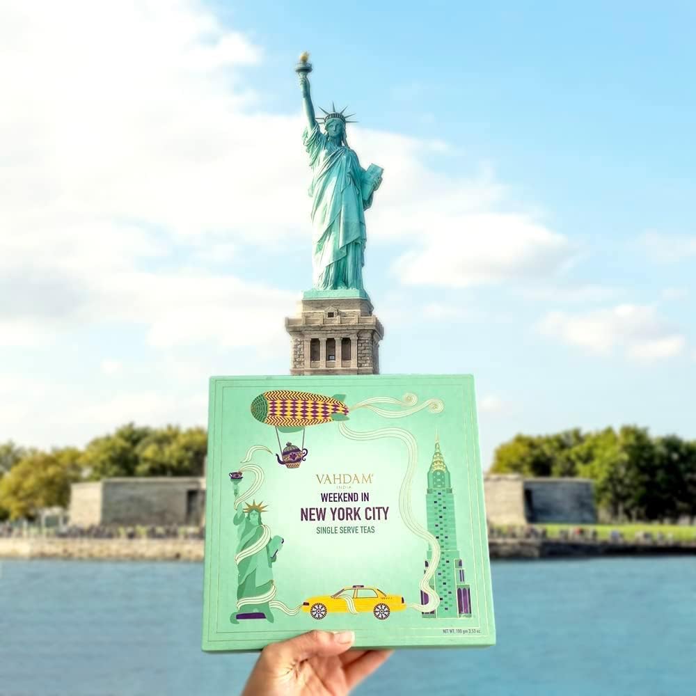 Vahdam, Weekend In New York Tea Gift Sets Travel Edition Gift Box | 9 Varieties - Green Tea, Herbal Tea & Black Tea | Gluten Fre