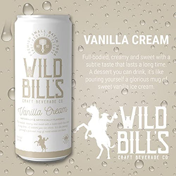 Wild Bills Vanilla Cream Soda - Classic Craft Soda, Caffeine Free, Gluten Free, Vegan, 12 Oz, 12 Pack, Cream