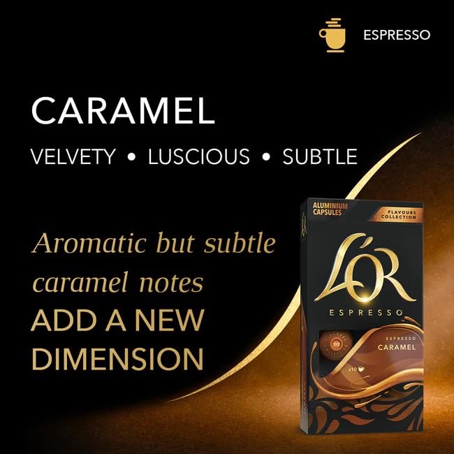 LOR Espresso Capsules 10 Count Caramel Single-Serve Aluminum Coffee Capsules Compatible with the LOR BARISTA System & *Nespresso Original Machines 10 Count (Pack of 1)