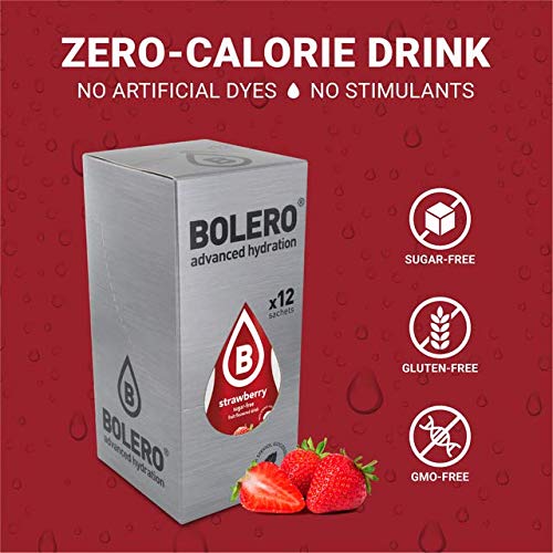 Bolero- Sugar Free Drink Mix Packets Strawberry Fruit Flavors | Powdered Flavored Water Packets | 12 Large Sachet On The Go Packets