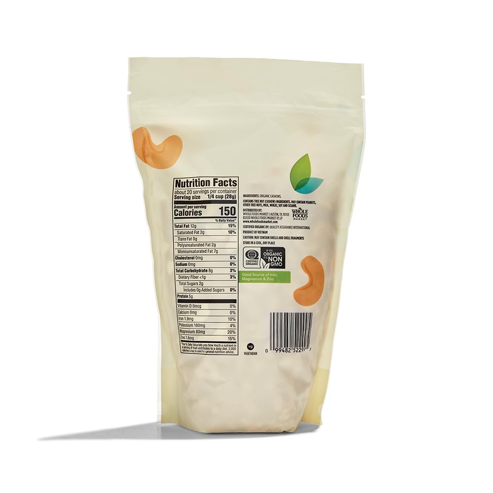 365 By Whole Foods Market Organic Cashews, Unroasted & Unsalted, 20 Ounce Value Size