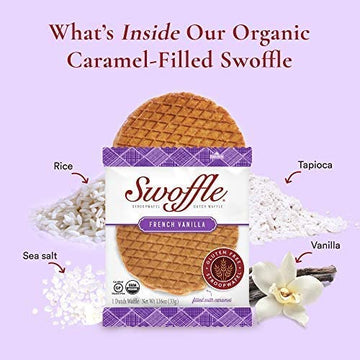 Gluten Free Organic Stroopwafels By Swoffle - French Vanilla | (16) 1.16Oz Wafers | Non-Gmo, Wheat Free, Kosher, Soy Free, Nut F