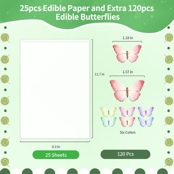 Edible Paper, Frosting Sheets A4 Size With 120Pcs Wafer Butterflies, Icing Sheets For Cakes Printable, Edible Image Paper, Sugar