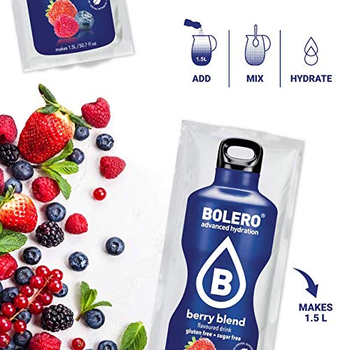 Bolero- Sugar Free Drink Mix Packets Berry Blend Fruit Flavors | Powdered Flavored Water Packets | 12 Large Sachet On The Go Packets