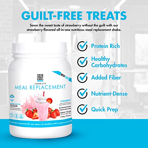 Yes You Can! Meal Replacement Shake, 15 Servings, 20g Protein, 0g Added Sugars, Strawberry Flavor
