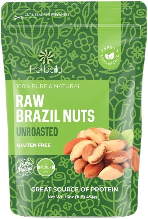 Herbaila Raw Brazil Nuts 16oz - Unsalted, Premium Quality, Crunchy, Ideal for Snacking & Baking, Sustainably Harvested, Bulk Whole Nuts