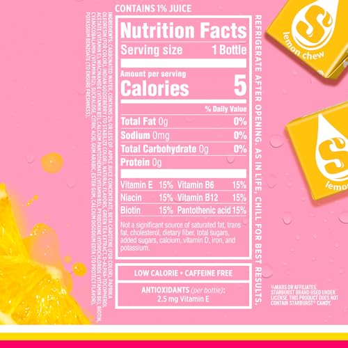 Sparkling Ice STARBURST Lemon, Zero Sugar Flavored Sparkling Water, with Vitamins and Antioxidants, Low Calorie Beverage, 17 fl