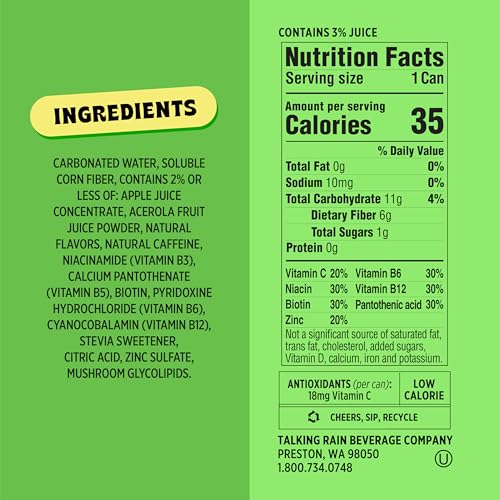 Popwell Prebiotic Soda, Lemon Lime Flavor, 6g Fiber, 1g Sugar, 12 Fl Oz Cans, Pack of 12