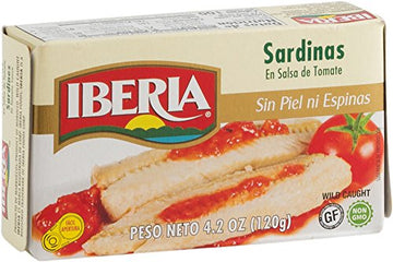 Iberia Skinless & Boneless Sardines in Tomato, 4.2 Ounce (Pack of 12) Gluten Free, Non GMO, Moist and Tender Low-Carb, Convenien