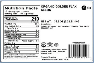 Yupik Organic Golden Flax Seeds, 2.2 lb, Non-GMO, Vegan, Gluten-Free (Pack of 2)