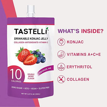 Tastelli Konjac Jelly Infused with Collagen + Vitamin C + Antioxidants / 10 Calories, Vegan, Zero Sugar/Healthy Drinkable Desser