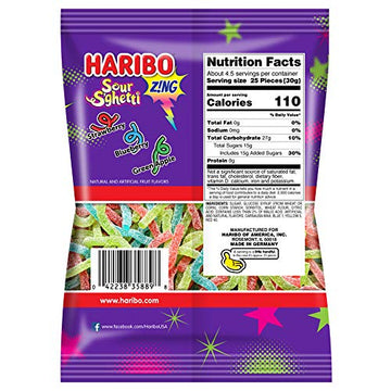 HARIBO Gummi Candy, Z!NG Sour Sghetti, 5 oz. Bag (Pack of 12)