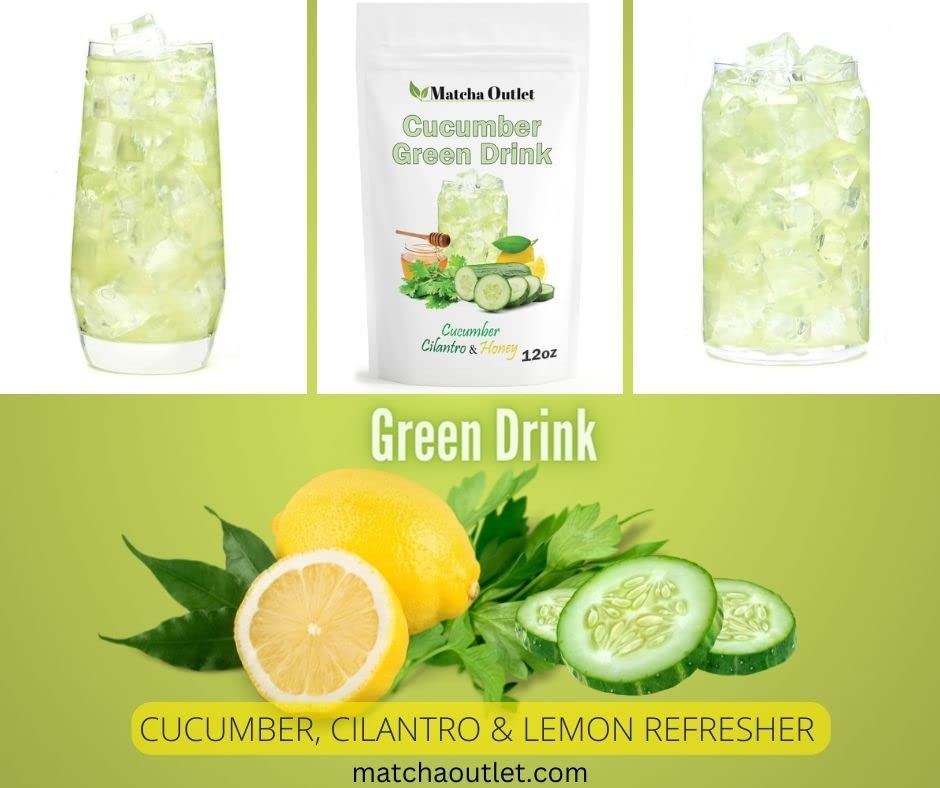 Green Drink Powder Cucumber Cilantro Honey Refresher Natural Superfood 12Oz Great For Loaded Tea Bubble Tea
