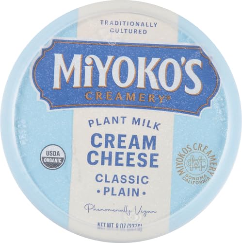 MIYOKOS CREAMERY Organic Vegan Cream Cheese, Classic Plain, 8 oz Tub (1-Pack)