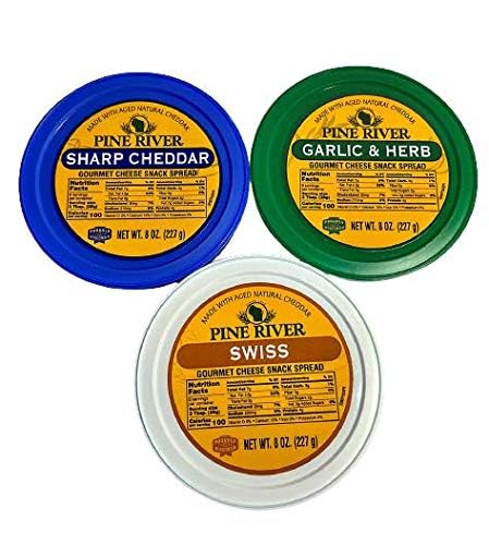 Pine River Cheese Spreads Variety 3-Pack | Sharp Cheddar, Garlic & Herb, Swiss | (3) 8 oz tubs | SHELF-STABLE | Creamy & Flavorf