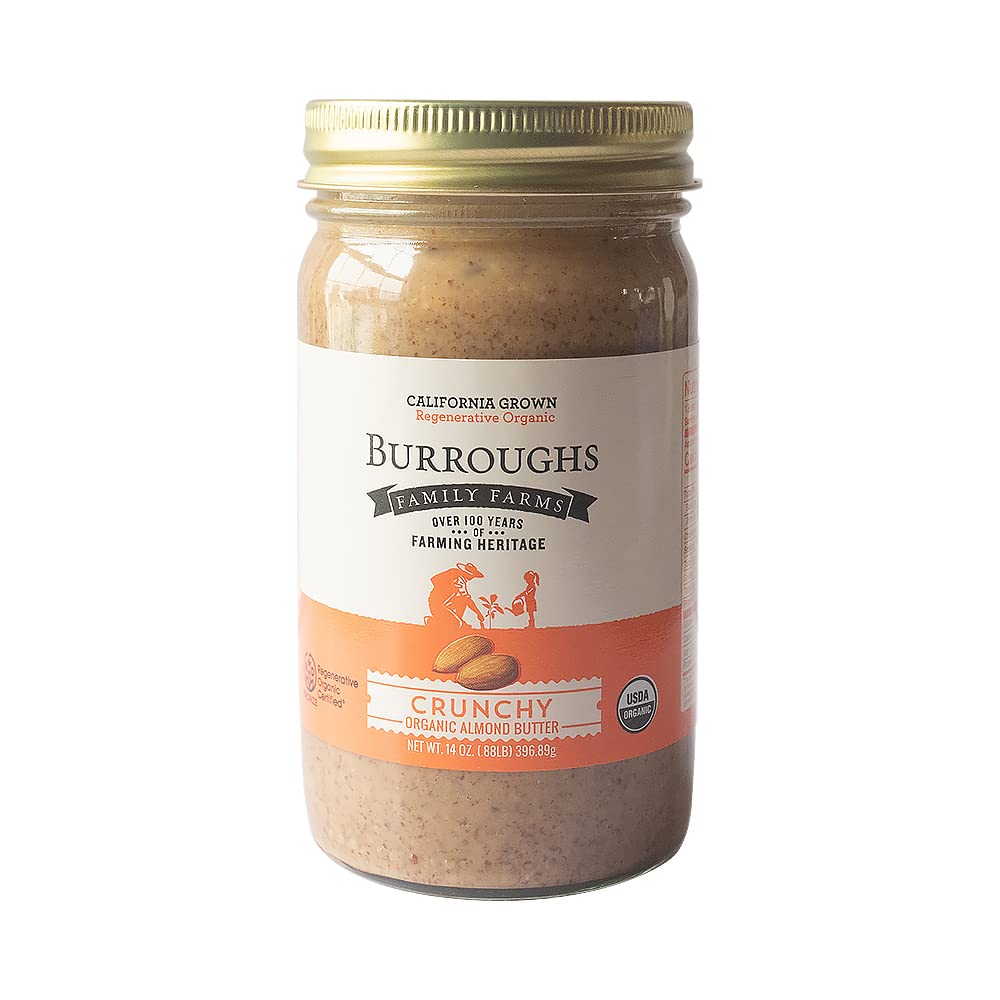 Burroughs Family Farms Regenerative Organic Creamy Almond Butter (14 Oz Pack Of 1, Crunchy)