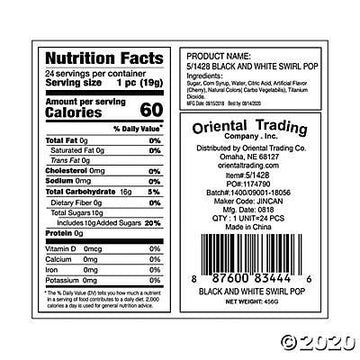 Black And White Swirl Pop Suckers (24 Individually Wrapped Lollipops) Party Candy