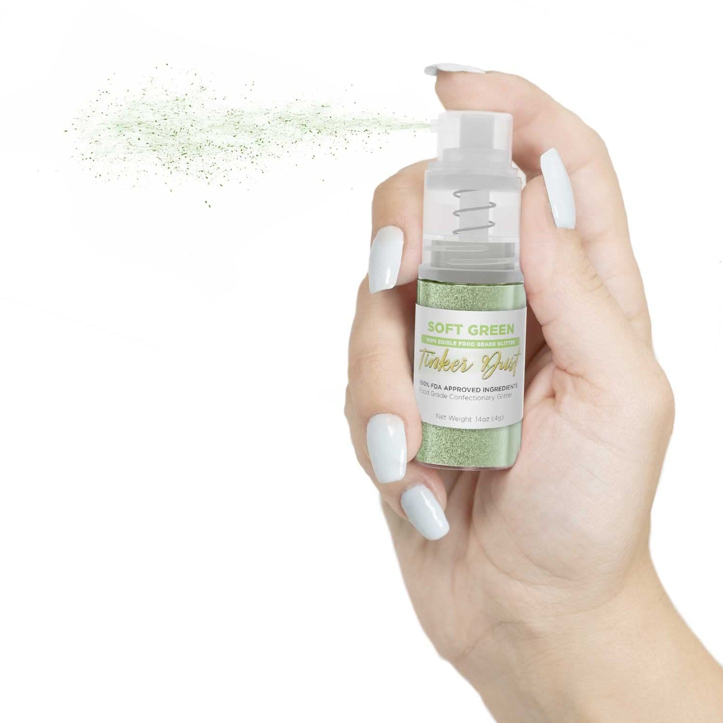 Tinker Dust - Soft Green (4G 1X Mini Pump) Edible Glitter For Desserts, Beverages, Cupcakes, Cake Pops And Cookies By Bakell