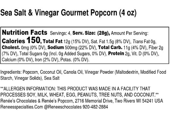 Ren Es Sea Salt And Vinegar Gourmet Popcorn -Tangy Slightly Sour Vinegar And Pure Sea Salt, Creates A Classic Combo Elevated On