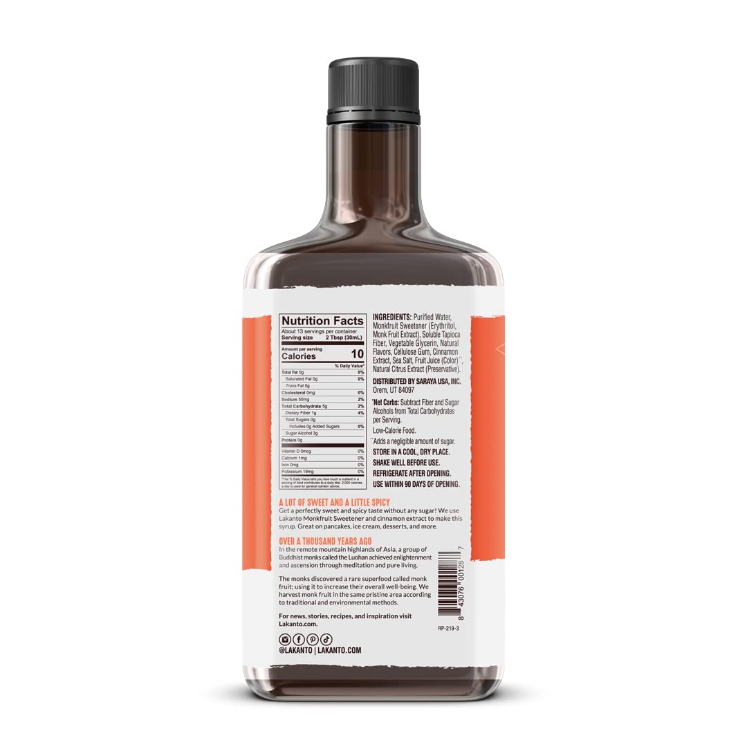 Lakanto Sugar Free Cinnamon Maple Syrup - Monk Fruit Sweetener, Keto Diet Friendly, Vegan, 1G Net Carbs, Pancakes, Waffles, Oatm