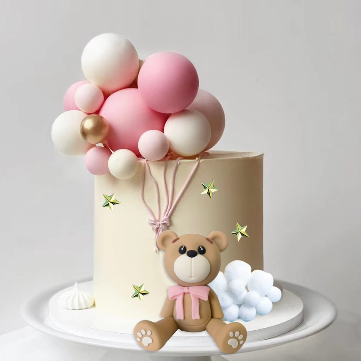 33 Pcs Bear Cake Toppers Bear Balls Cake Decorations With Stars Clouds Cake Toppers For Boy Girl Baby Shower Birthday Party Deco