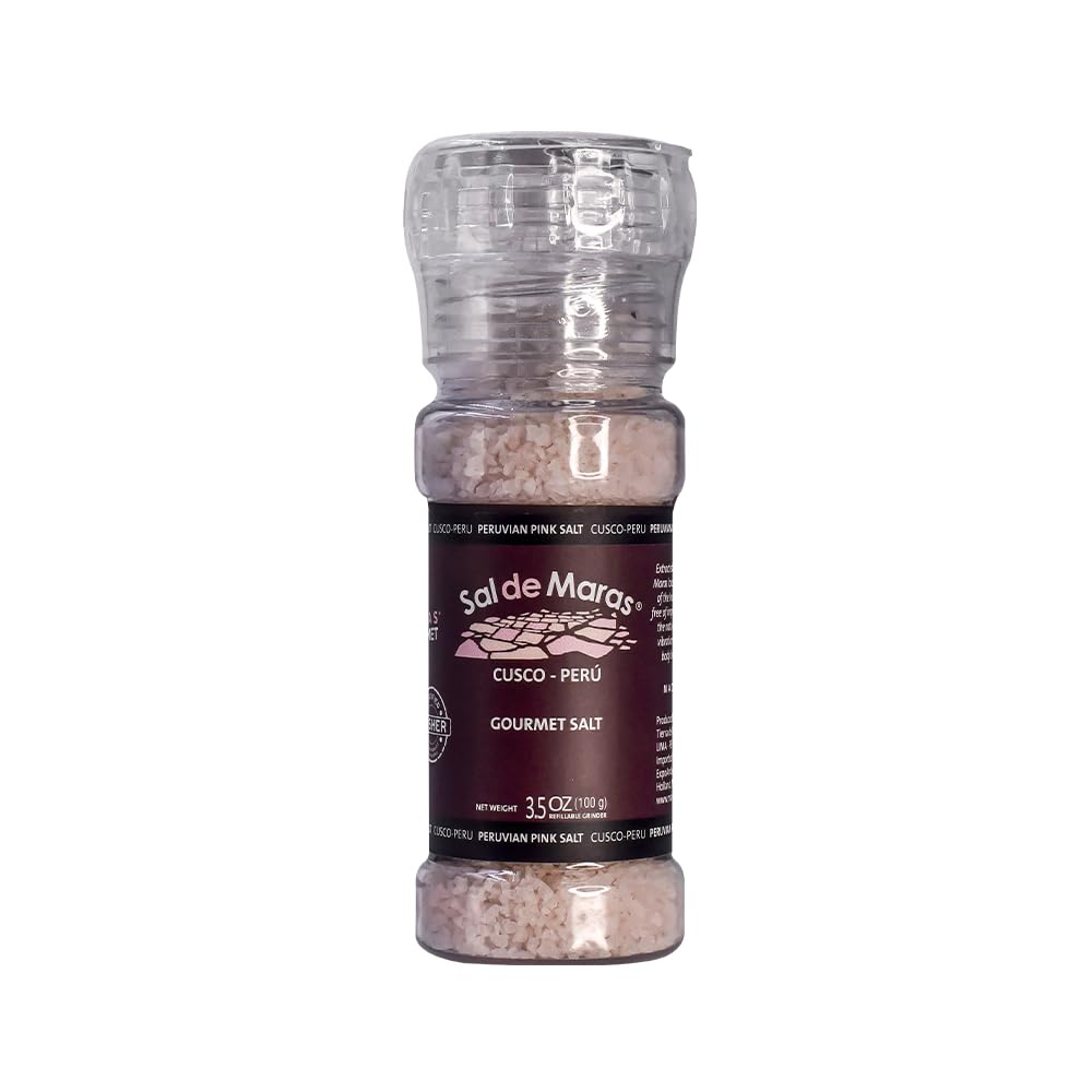 MARAS GOURMET Salt from Maras Unique Flavor and Hand Harvest Peruvian Pink Salt | Sal de Maras | Refillable Grinder | PINK SALT