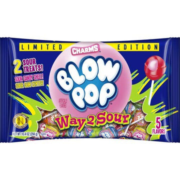 Charms Blow Pop, Limited Edition Way2Sour Lollipops, 10.4 Oz Bag