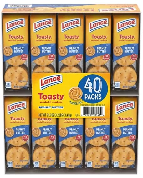 Lance Toasty Peanut Butter Sandwich Crackers, 1.29 oz., 40 pack