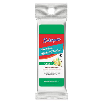 Bakerpan Premium Rolled Green Fondant For Cake Decorating, Vanilla Flavor - 4.4 Ounces (Made In Usa)