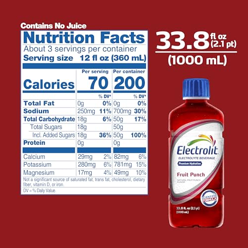 Electrolit Hydration Electrolyte Drinks, Sports Beverages With Electrolytes, Magnesium, Calcium & Potassium, Recovery Drink For Post Workout, 6 Pack (Fruit Punch)