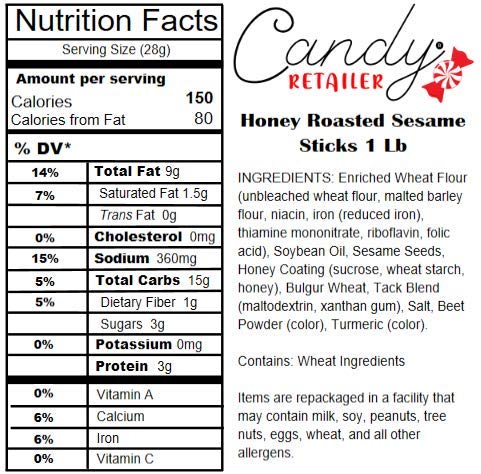 Candy Retailer Honey Roasted Sesame Sticks, 1 Lb, Pack of 1