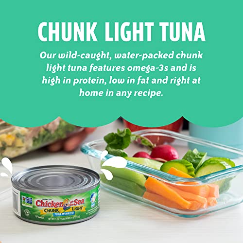 Chicken of the Sea Wild Caught Chunk Light Tuna, 5 Ounce Cans, 48-Count - High Protein 100% Classic Chunk Tuna in Water - Delici