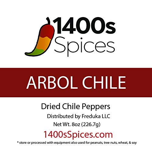 1400S SPICES Dried Arbol Whole Chilies Peppers for Authentic Mexican Food, 8oz Pack