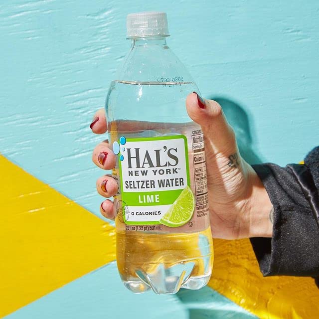 Hal's New York Seltzer Carbonated Lime Sparkling Water, Zero Sugar, 20 Fl Oz (Pack of 24)