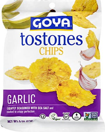 Goya Tostones Chips, Garlic, 2 Ounce (Pack of 24) - Lightly Seasoned with Sea Salt - Great for dipping in Salsas and Guacamole.
