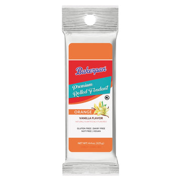 Bakerpan Premium Rolled Orange Fondant For Cake Decorating, Vanilla Flavor - 4.4 Ounces (Made In Usa)